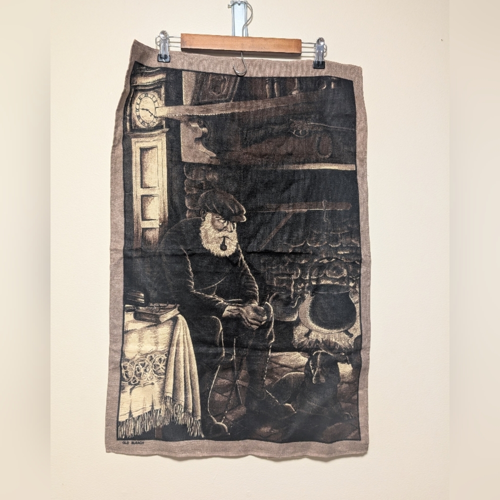 Old Bleach Linen Tea Towel Vintage Fisherman Cottagecore Kitchen Decor